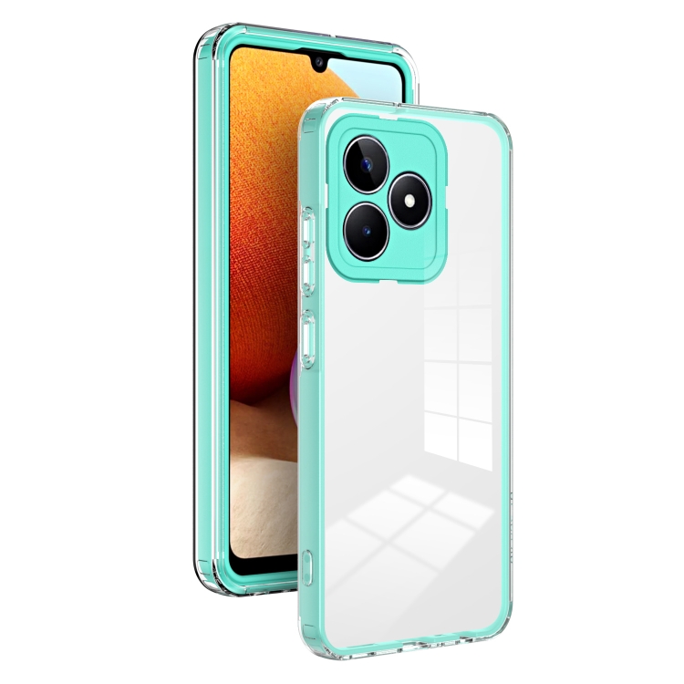 

For Realme C53/Narzo N53 3 in 1 Clear TPU Color PC Frame Phone Case(Light Green)