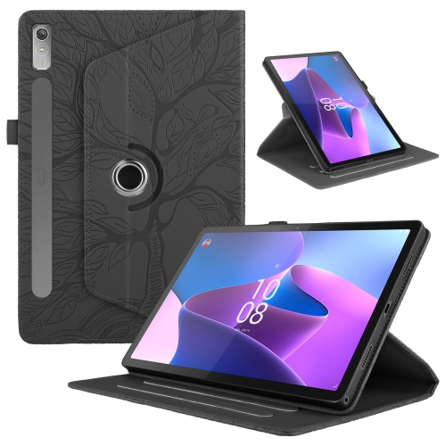

For Lenovo Tab P11 Pro 2nd / Xiaoxin Pad 11 Pro Tree Life Embossed Rotation Leather Tablet Case(Black)