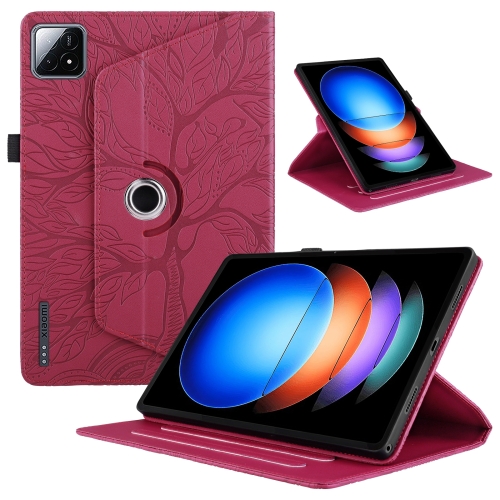 

For Xiaomi Pad 6S Pro Tree Life Embossed Rotation Leather Smart Tablet Case(Red)