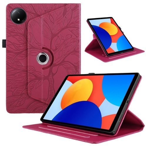 

For Xiaomi Redmi Pad SE 8.7 4G Tree Life Embossed Rotation Leather Smart Tablet Case(Red)