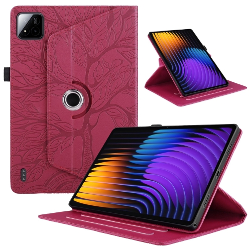 For Xiaomi Pad 7 / 7 Pro Tree Life Embossed Rotation Leather Tablet Case(Red)