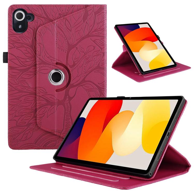 

For Xiaomi Redmi K Pad Tree Life Embossed Rotation Leather Tablet Case(Red)