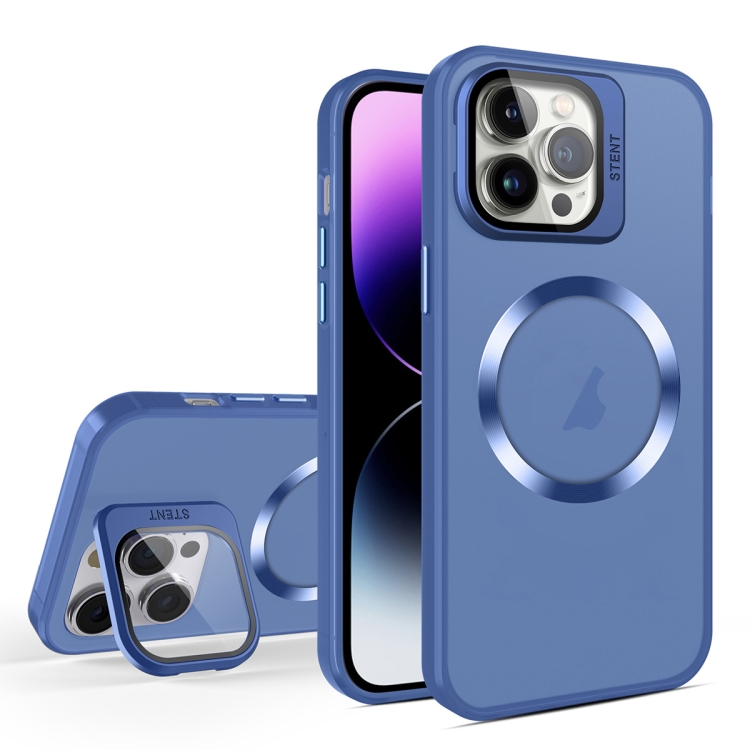 

For iPhone 15 Pro Skin Feel CD Texture MagSafe Lens Holder Phone Case(Royal Blue)