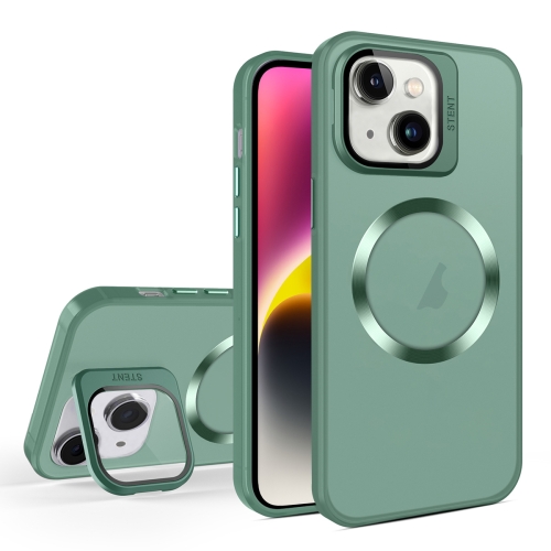 

For iPhone 15 Plus Skin Feel CD Texture MagSafe Lens Holder Phone Case(Green)