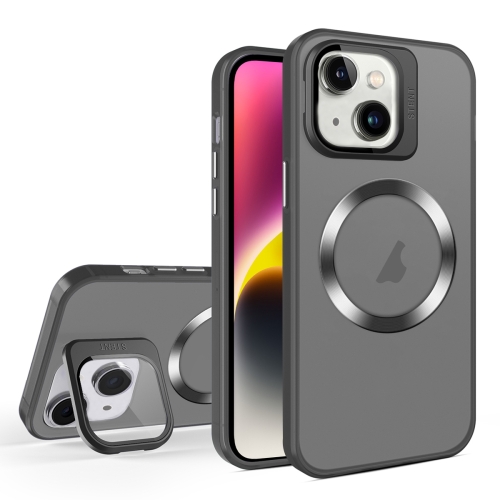 

For iPhone 15 Skin Feel CD Texture MagSafe Lens Holder Phone Case(Black)