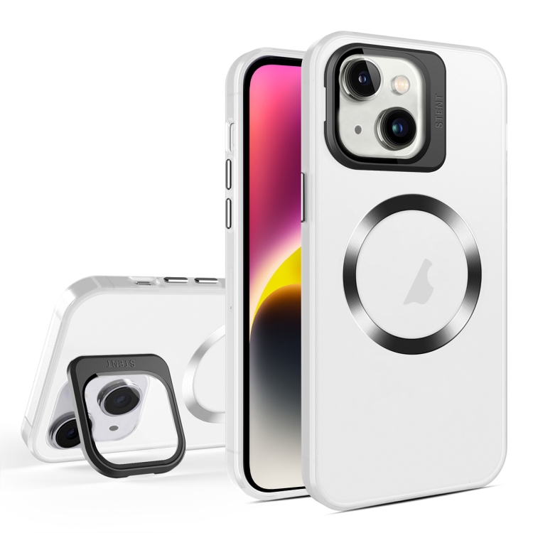 

For iPhone 14 Skin Feel CD Texture MagSafe Lens Holder Phone Case(Matte White)