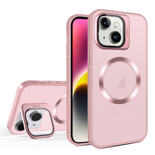 

For iPhone 14 Skin Feel CD Texture MagSafe Lens Holder Phone Case(Pink)