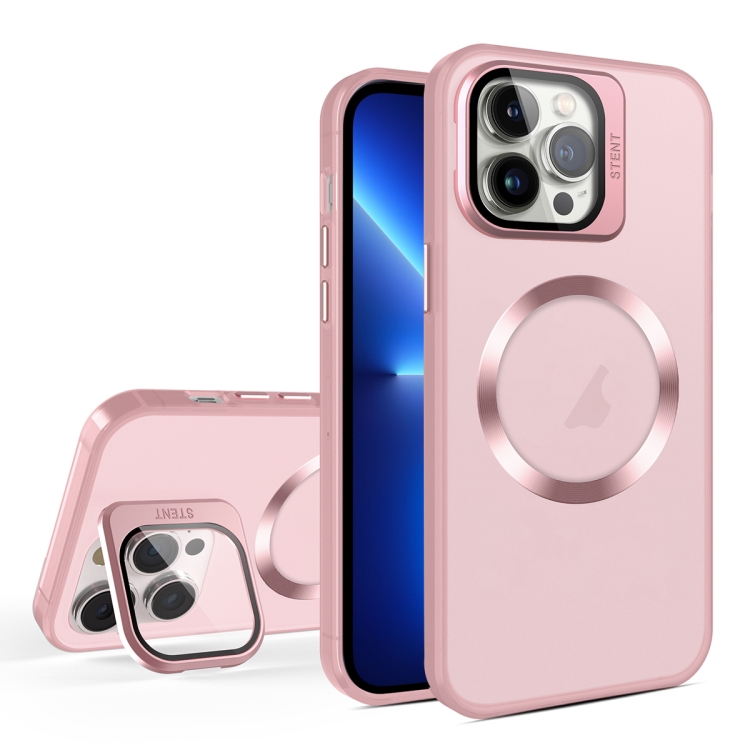 

For iPhone 13 Pro Max Skin Feel CD Texture MagSafe Lens Holder Phone Case(Pink)