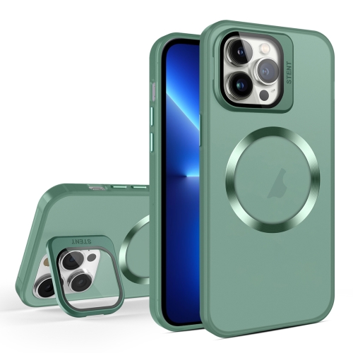 

For iPhone 13 Pro Skin Feel CD Texture MagSafe Lens Holder Phone Case(Green)