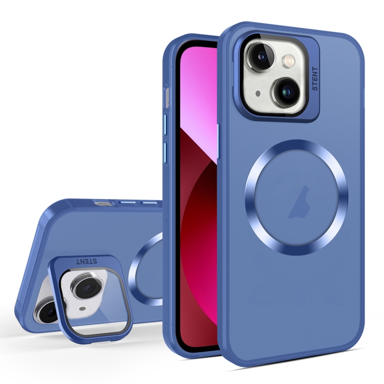 

For iPhone 13 Skin Feel CD Texture MagSafe Lens Holder Phone Case(Royal Blue)