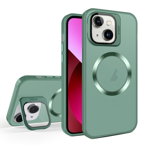 

For iPhone 13 Skin Feel CD Texture MagSafe Lens Holder Phone Case(Green)