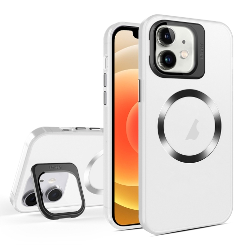 

For iPhone 12 Skin Feel CD Texture MagSafe Lens Holder Phone Case(Matte White)