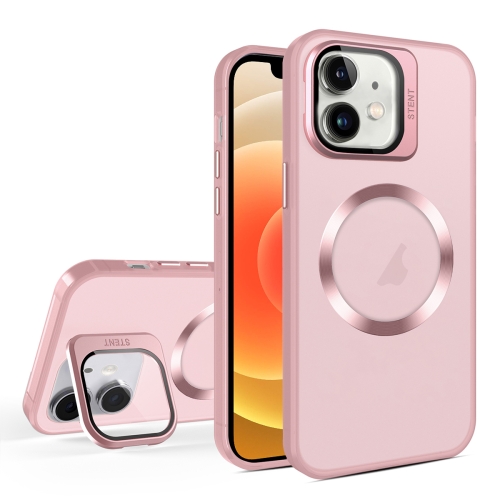 

For iPhone 12 Skin Feel CD Texture MagSafe Lens Holder Phone Case(Pink)
