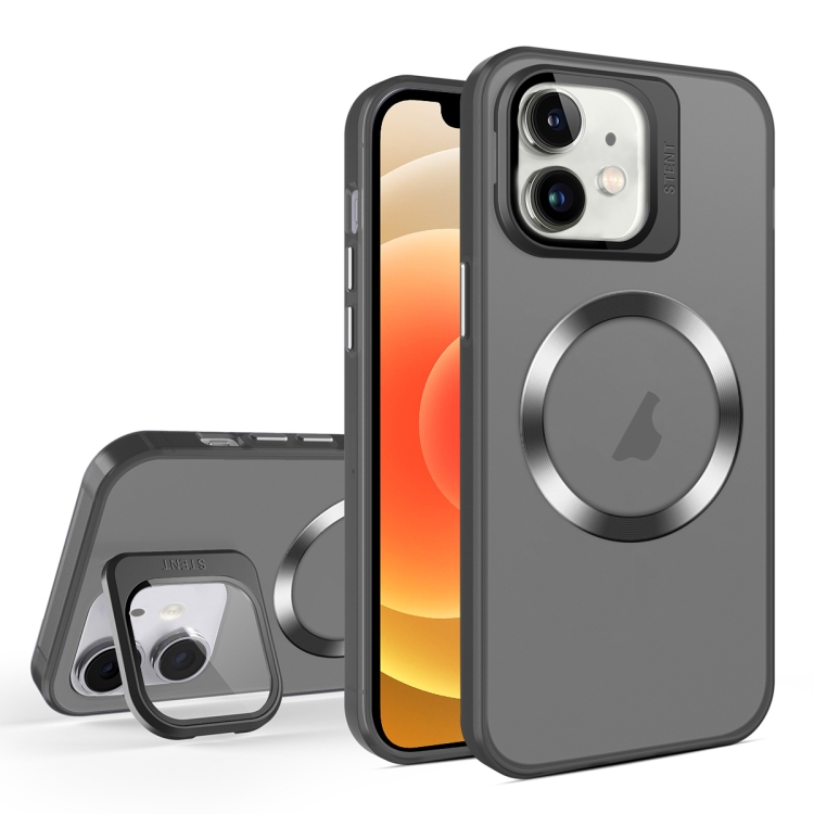

For iPhone 12 Skin Feel CD Texture MagSafe Lens Holder Phone Case(Black)