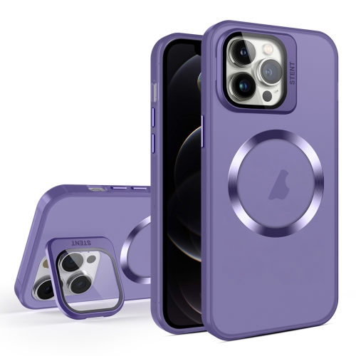 

For iPhone 12 Pro Max Skin Feel CD Texture MagSafe Lens Holder Phone Case(Dark Purple)