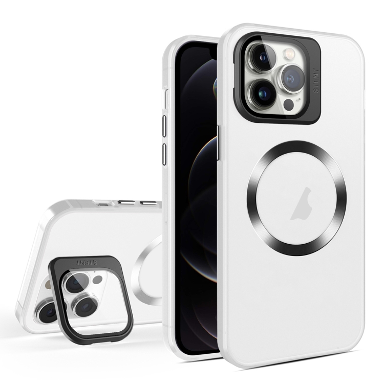 

For iPhone 12 Pro Max Skin Feel CD Texture MagSafe Lens Holder Phone Case(Matte White)