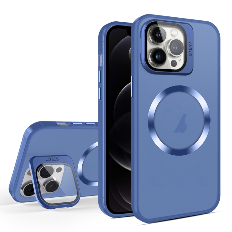 

For iPhone 12 Pro Skin Feel CD Texture MagSafe Lens Holder Phone Case(Royal Blue)