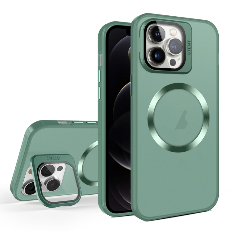 

For iPhone 12 Pro Skin Feel CD Texture MagSafe Lens Holder Phone Case(Green)