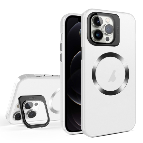 

For iPhone 12 Pro Skin Feel CD Texture MagSafe Lens Holder Phone Case(Matte White)