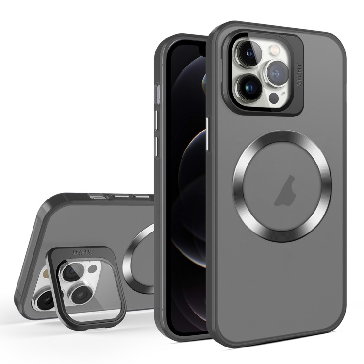 

For iPhone 12 Pro Skin Feel CD Texture MagSafe Lens Holder Phone Case(Black)