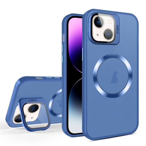 

For iPhone 14 Plus Skin Feel CD Texture MagSafe Lens Holder Phone Case(Royal Blue)