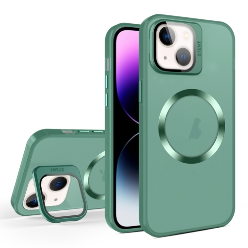 

For iPhone 14 Plus Skin Feel CD Texture MagSafe Lens Holder Phone Case(Green)