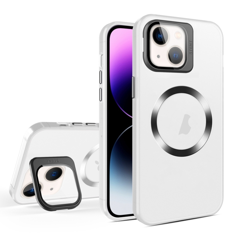 

For iPhone 14 Plus Skin Feel CD Texture MagSafe Lens Holder Phone Case(Matte White)