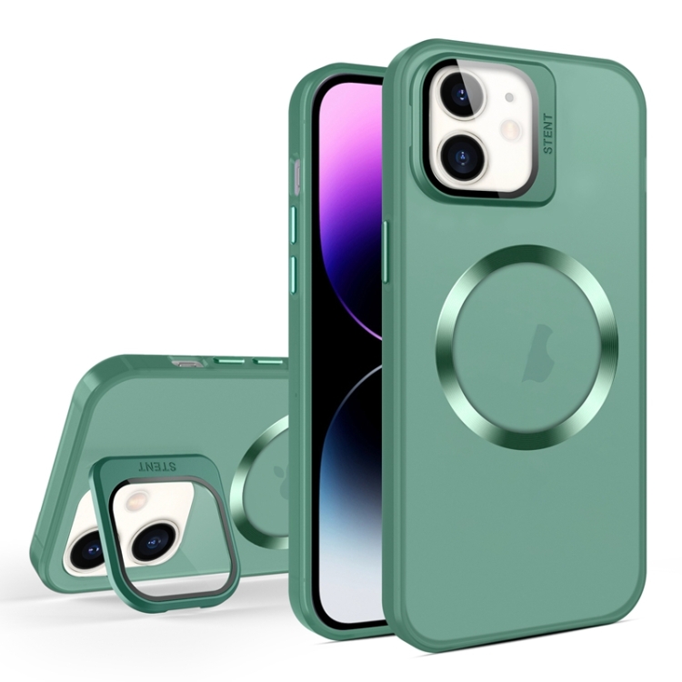 

For iPhone 11 Skin Feel CD Texture MagSafe Lens Holder Phone Case(Green)
