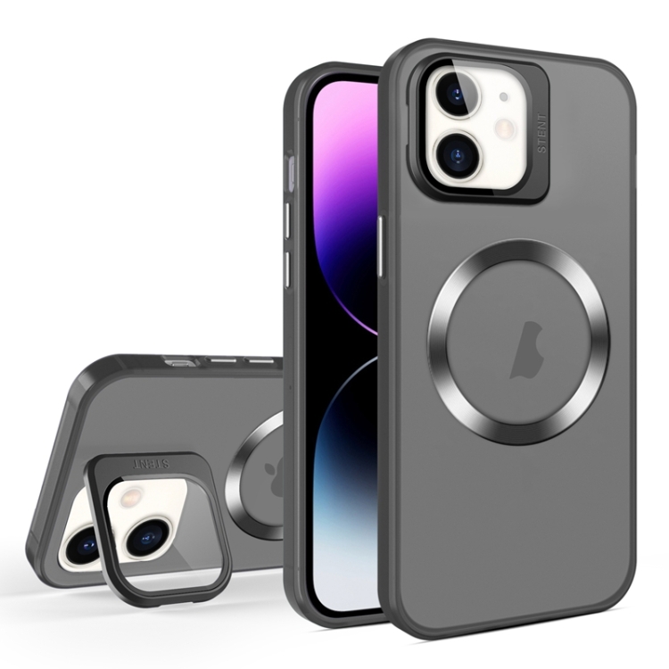 

For iPhone 11 Skin Feel CD Texture MagSafe Lens Holder Phone Case(Black)