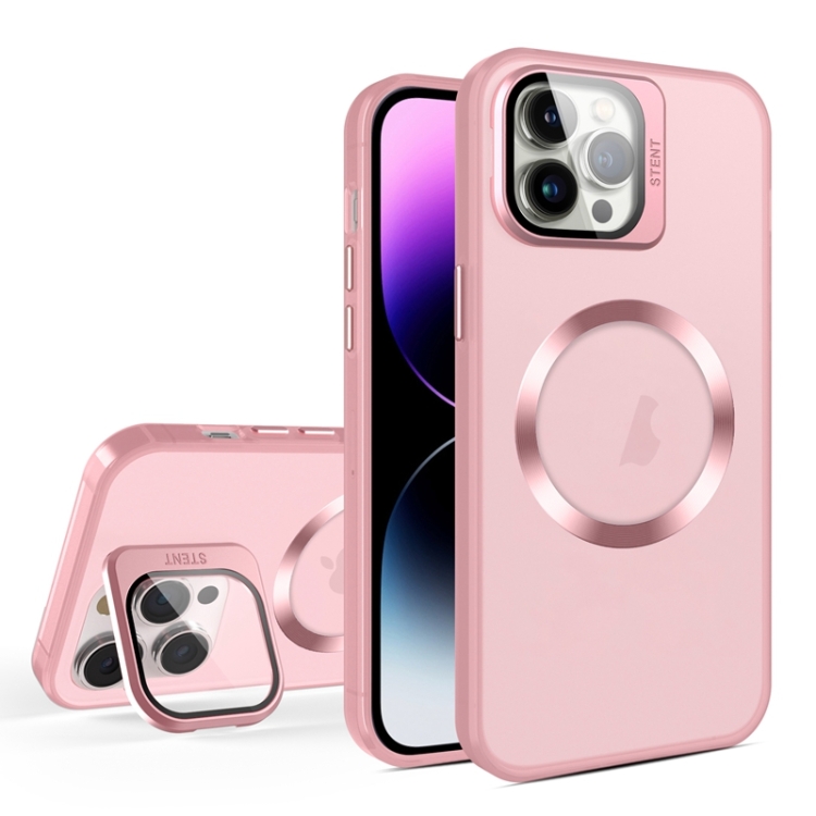 

For iPhone 11 Pro Skin Feel CD Texture MagSafe Lens Holder Phone Case(Pink)