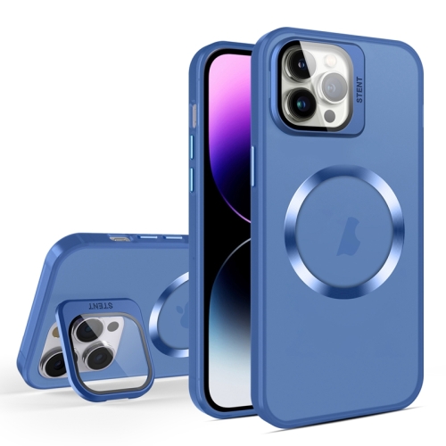 

For iPhone 11 Pro Max Skin Feel CD Texture MagSafe Lens Holder Phone Case(Royal Blue)