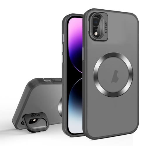 

For iPhone XR Skin Feel CD Texture MagSafe Lens Holder Phone Case(Black)