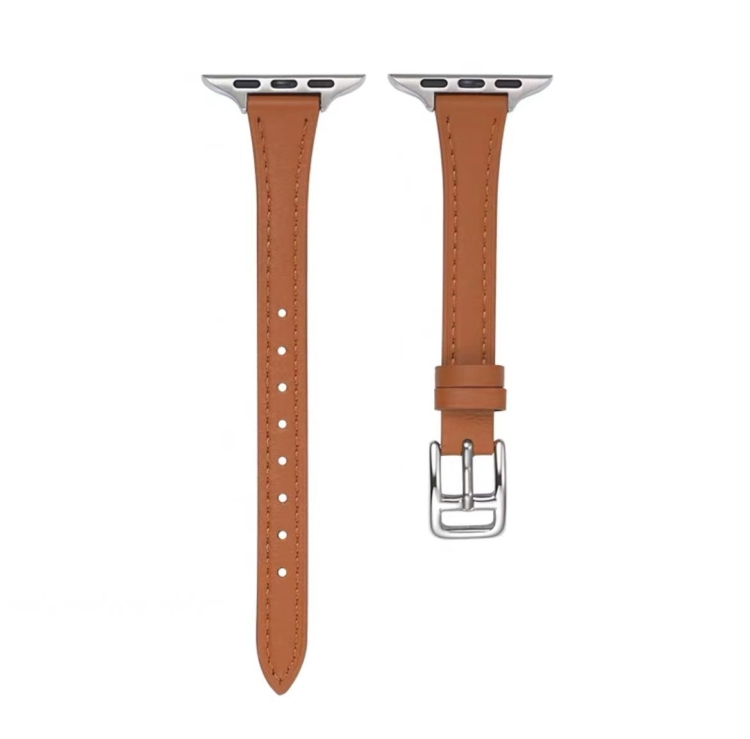 

For Apple Watch Ultra 49mm T-shaped Slim Genuine Leather Watch Band(Dark Pink)