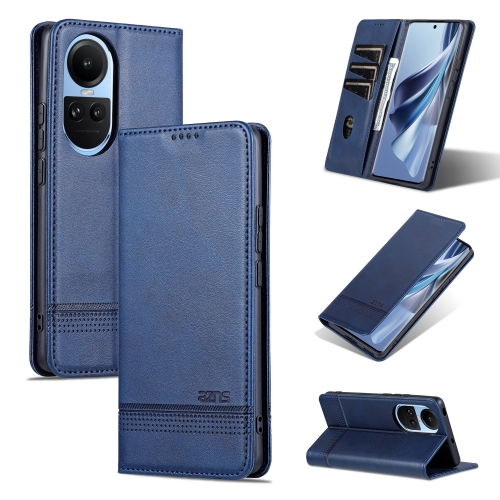 

For OPPO Reno10 Global AZNS Magnetic Calf Texture Flip Leather Phone Case(Dark Blue)