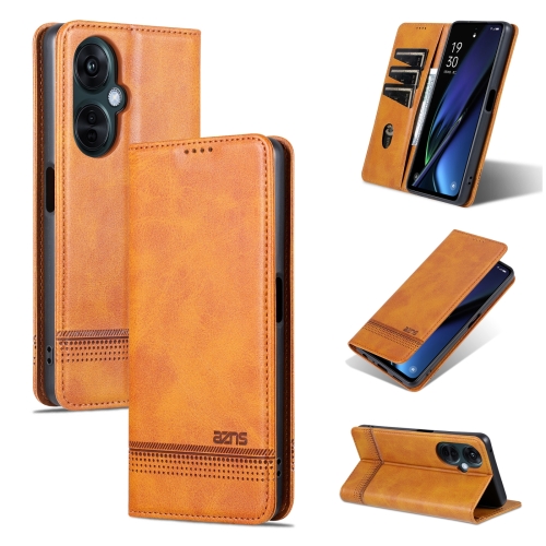 

For OPPO K11 5G / OnePlus Nord CE3 AZNS Magnetic Calf Texture Flip Leather Phone Case(Light Brown)