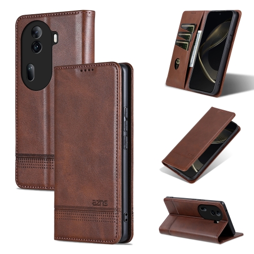 

For OPPO Reno11 Pro China AZNS Magnetic Calf Texture Flip Leather Phone Case(Dark Brown)