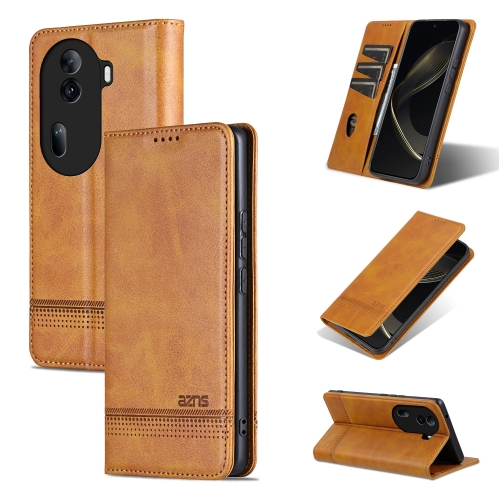 

For OPPO Reno11 Pro China AZNS Magnetic Calf Texture Flip Leather Phone Case(Light Brown)