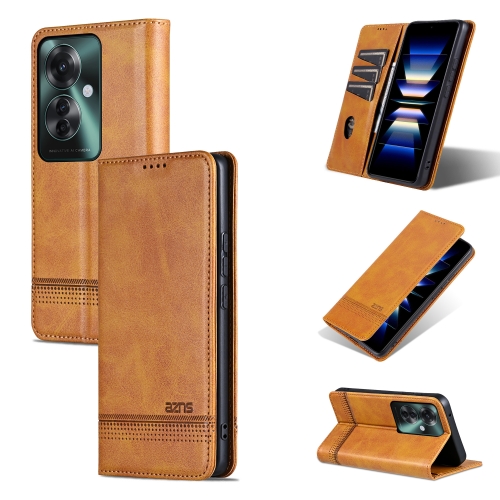 

For OPPO Reno11 F AZNS Magnetic Calf Texture Flip Leather Phone Case(Light Brown)