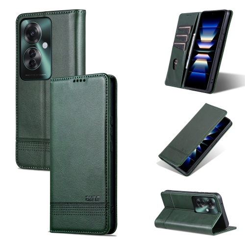 

For OPPO Reno11 F AZNS Magnetic Calf Texture Flip Leather Phone Case(Dark Green)