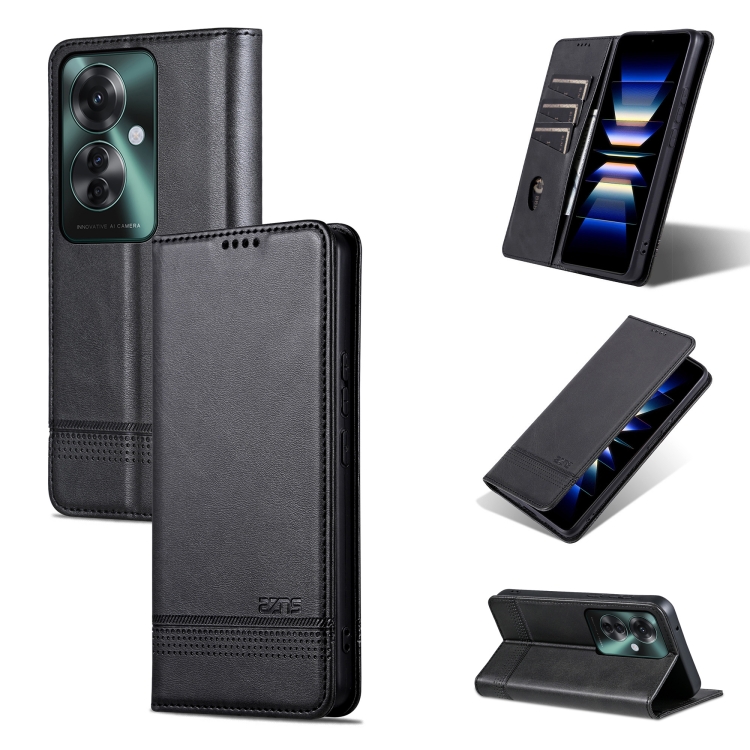 

For OPPO Reno11 F AZNS Magnetic Calf Texture Flip Leather Phone Case(Black)