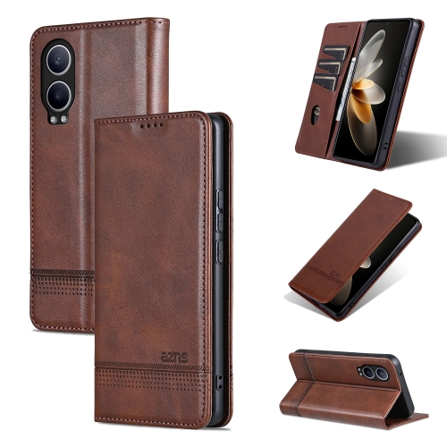 

For OPPO K12x / OnePlus Nord CE4 Lite AZNS Magnetic Calf Texture Flip Leather Phone Case(Dark Brown)