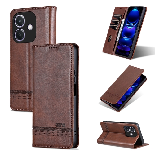 

For OPPO A3x 4G AZNS Magnetic Calf Texture Flip Leather Phone Case(Dark Brown)