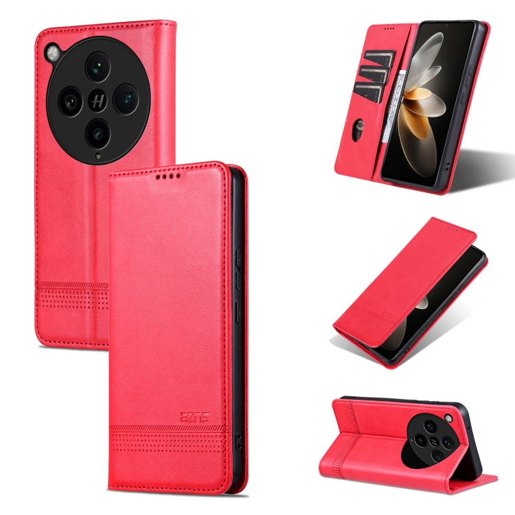 

For OPPO Find X8 Pro AZNS Magnetic Calf Texture Flip Leather Phone Case(Red)