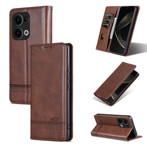 

For OPPO Reno13 AZNS Magnetic Calf Texture Flip Leather Phone Case(Dark Brown)