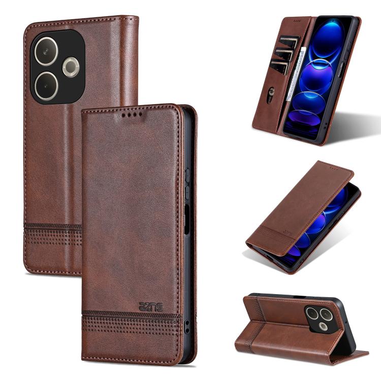 

For OPPO A5 Energy / A5 Pro 5G Global AZNS Magnetic Calf Texture Flip Leather Phone Case(Dark Brown)