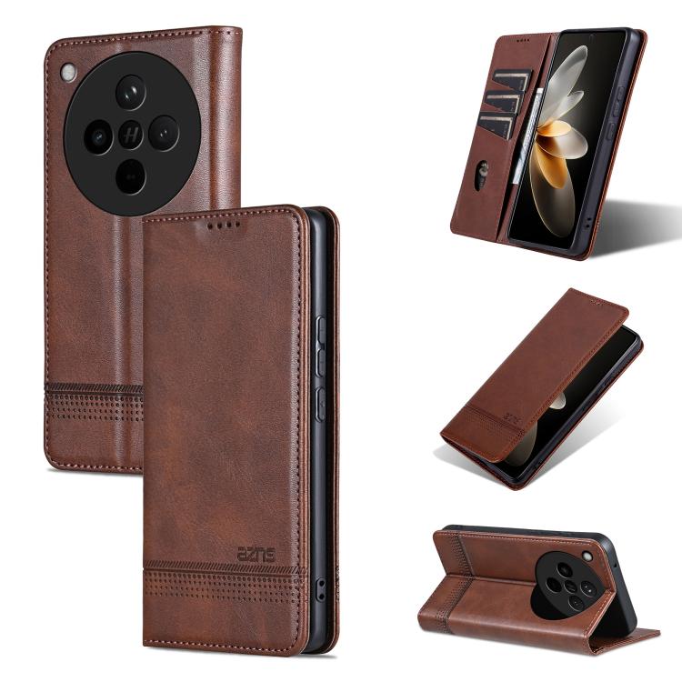 

For OPPO Find X8s+ AZNS Magnetic Calf Texture Flip Leather Phone Case(Dark Brown)