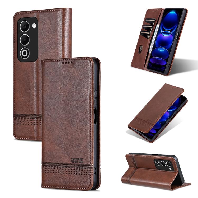

For OPPO A5 5G Global / K13x 5G AZNS Magnetic Calf Texture Flip Leather Phone Case(Dark Brown)