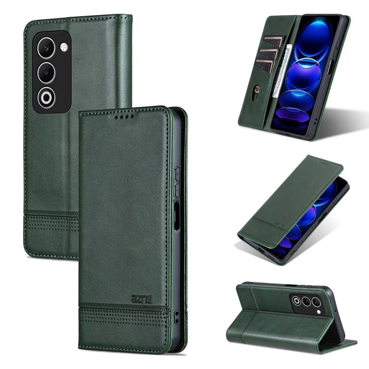 

For OPPO A5 5G Global / K13x 5G AZNS Magnetic Calf Texture Flip Leather Phone Case(Dark Green)