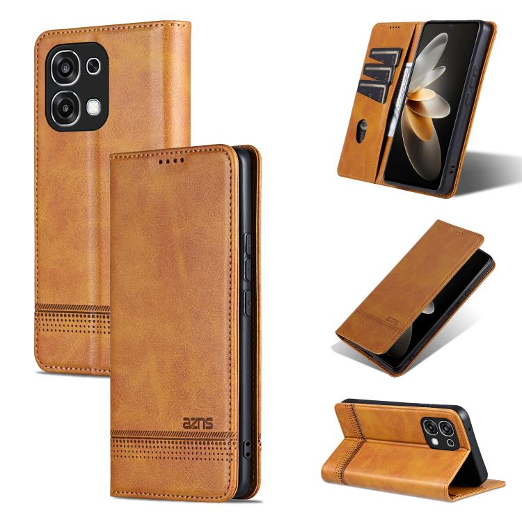 

For OPPO A6 Pro 5G Global AZNS Magnetic Calf Texture Flip Leather Phone Case(Light Brown)