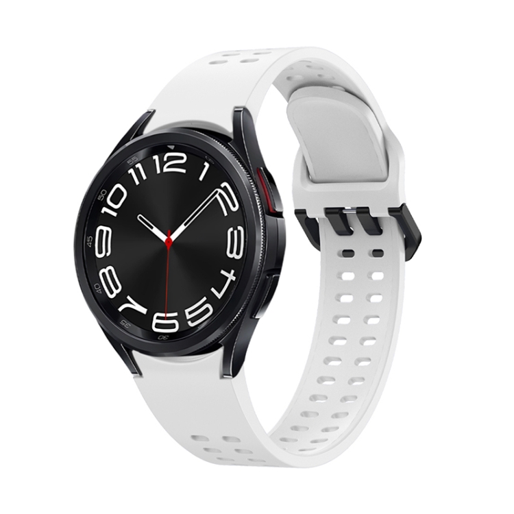 

For Samsung Galaxy Watch 6 Double-row Hole Solid Color Silicone Watch Band(White)